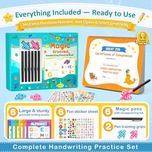 Kiditos Magic Grooved Writing Practice Books for Kids Ages 3-5, 6-Book Set - Image 3