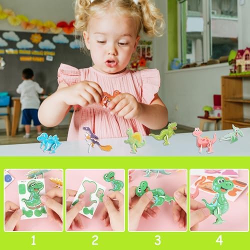 KIMOBER 25Pcs Educational 3D Cartoon Puzzle,3D Dinosaur Puzzle for Kids DIY Cartoon Dinosaur Animal Learning Jigsaw Toys for Kids - Image 5