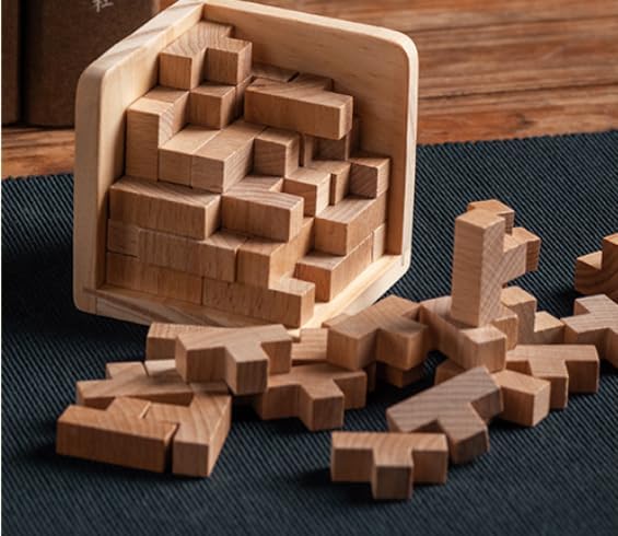 AHYUAN Wooden Brain Teaser Puzzles Cube Stocking Stuffers Wooden Puzzles T-Shaped Jigsaw Logic Puzzle Educational Games Toy for Kids and Adults (Natural) - Image 4