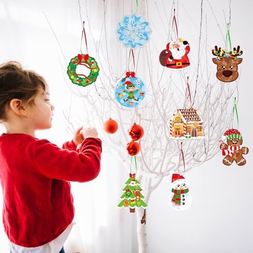 Renbuzhu 36PCS Christmas Crafts Bulk: Xmas Paper Suncatchers DIY Kit for Winter Holiday Activities Decorations, Window Stained Glass Effect Art Ornaments - Image 7
