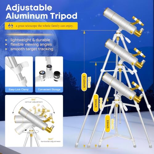 UncleHu 90mm Aperture 600mm Telescope for Adults Astronomy &Kids with Stool - Image 6