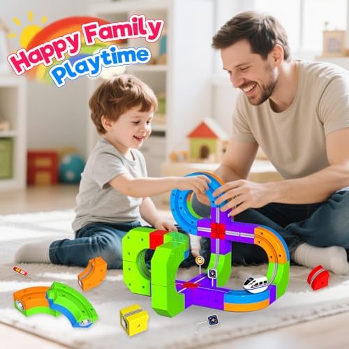 Electric Train Set for Kids, 69Pcs 3D Flexible Race Track Set with Electric Train, Traffic Signs, STEM Train Toy Set for Boys and Girls Aged 3+ Years Old Birthday Gift - Image 6
