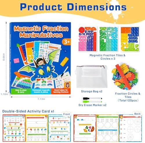 Magnetic Fraction Demonstration Book for Kids, Montessori Fraction Playbook with Tiles & Circles, Fraction Educational Puzzle Sets for Children, Math Manipulatives for Homeschool Classroom - Image 2