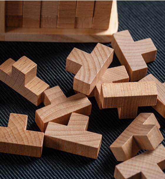 AHYUAN Wooden Brain Teaser Puzzles Cube Stocking Stuffers Wooden Puzzles T-Shaped Jigsaw Logic Puzzle Educational Games Toy for Kids and Adults (Natural) - Image 5