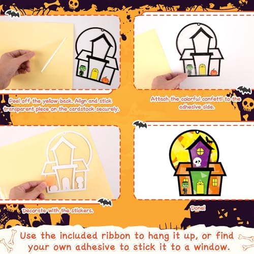 Renbuzhu 36PCS Halloweens Crafts Bulk: Haunted House Paper Suncatchers DIY Kit Party Activities Decorations, Window Stained Glass Effect Art Supplies - Image 5