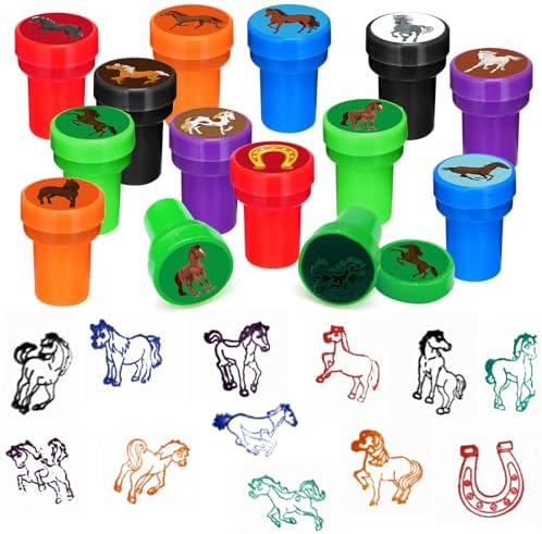 Cinrobiye 24 Pcs Horse Party Favors Stampers for Boys Girls，Pre-Inked Western Pony Stamp Set for Birthday Party Supplies Cowboy Themed Goody Bag Fillers Classroom Rewards Pinata Prizes DIY Crafts by Cinrobiye