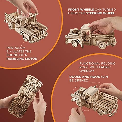 UGEARS Wooden 3D Puzzles for Adults - Pickup Lumberjack Model Car Kits 3D Puzzle Adult Crafts - Mechanical Wooden Model Kits for Adults Retro Chevrolet 3100 Inspired - Image 2