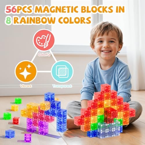 56PCS Transparent Magnetic Blocks for Kids Ages 3-5 Year Old Boys and Girls - Image 5