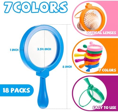 Lewtemi 18 Pack Kids Magnifying Glass with Stand, Assorted Colors - Image 2