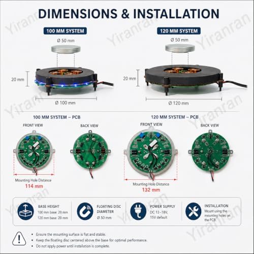 Magnetic Levitation Module Kit, Magnetic Levitation Display Stand, 500g/1000g Load Floating Display Core, 50mm Magnetic Disc, 25–30mm Floating Height, for Collectibles, Models 1kg - Image 6