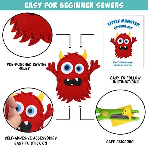 CiyvoLyeen Kids Sewing Kit Crafts– Little Monsters Felt Plush DIY Craft Adopt A Monster Educational Sewing Set for Kids Beginner Craft Kit Set of 12 - Image 3