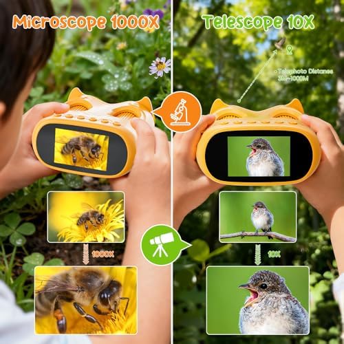 2-in-1 Kids Microscope Telescope, Temodu 2.0" 1000X Digital Microscope for Kids, HD Portable Education Telescope for Kids Birthday Festival Gift, Science Fun Toys for Children Age 4-12 (Yellow) - Image 4