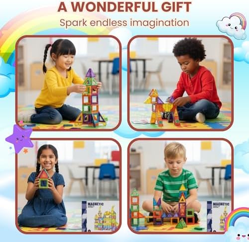 55-Piece Magnetic Tiles Set – Creative 3D STEM Building Toy for Kids - Image 5