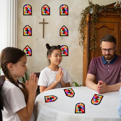40PCS Sunday School VBS Crafts Bulk: Paper Cross Nativity Suncatchers, Jesus Religious Christian Classroom Camping Activity DIY Kits Gifts Church Decorations, Window Stained Glass Effect Art Supplies - Image 6