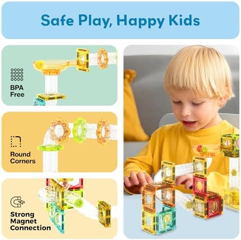 PicassoTiles Magnet Tile Building Block 80pc Marble Run Race Track Travel Size Pretend Play Toy With Launcher Lifter STEM Education Learning Magnetic Tiles Construction Kit School Boys Girls 3+ PTMG80 - Image 6