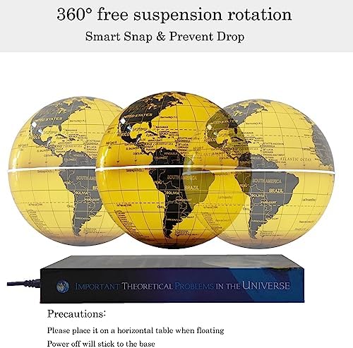 Magnetic Levitation Globe w/Book-Shaped Base, 6 Inch Rotating Geographic Globe with LED Light, Auto Rotation Suspended Floating World Map Night Light for Table Desk Decor Holiday Gift, Gold - Image 6