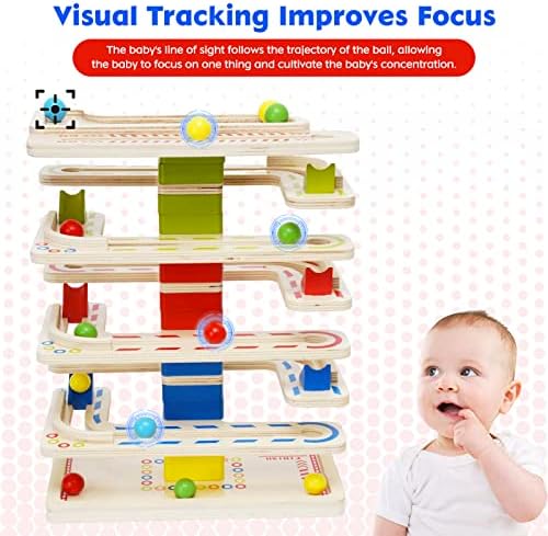 Wooden Marbles Run Ball Drop Toys 8-Tier Rolling Tower Toys with 16 Balls Ramp Whirling Game Ball Tower Educational Learning Toys for Gifts 3 4 5 6 7 8 Years Toddler Boys Girls - Image 5