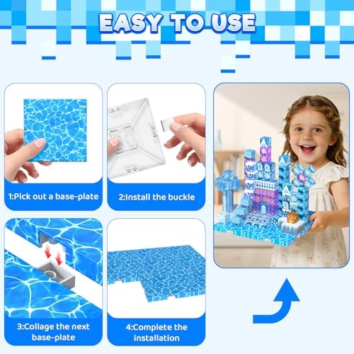 8PCS 4" x 4" Magnetic Building Block Base Plates for Kids, Strong Grip Magnetic blocks Base Compatible with Most Popular Magnetic Blocks & Cubes, STEM Educational Toys for Boys Girls Ages 3+ (Water） - Image 5