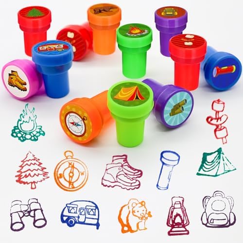 Cinrobiye 24 Pcs Camper Stampers Party Favor Set, Cute Camping Adventure Stamps for Kids Birthday Party, Classroom Rewards, Goody Bag Fillers, Outdoor Camping Themed Party Supplies - Image 4