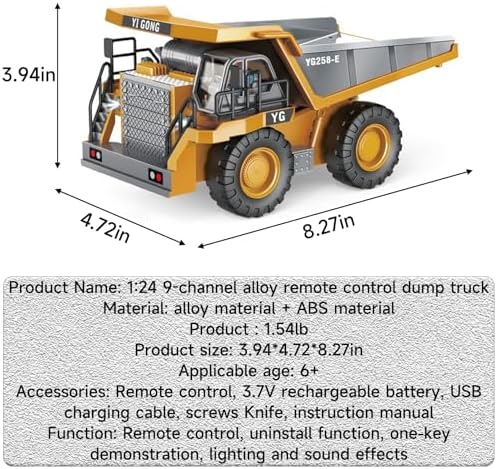 Excavator Set，rc Dump Truck Command The Site Conquer The Dir，2.4Ghz Remote Control Construction Vehicle Set Children's Toys，Alloy Material Simulate True Scale (Truck) - Image 3