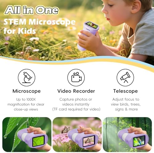 Alotwan Kids Digital Microscope 1000X Zoom, Mini Pocket Handheld Microscope with Camera/Video/Telescope Function, Portable Outdoor Travel Toys Magnifying Glass for Boys Girls 3-8 Years STEM Gifts - Image 2