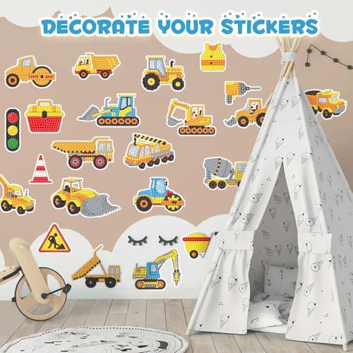 Labeol Diamond Art Kits for Kids Boys and Girls Ages 6-8-10-12 Easy to DIY Creative Diamond Art Sticker Craft by Numbers Kits for Kids and Adult Beginners (Engineering Vehicles) - Image 6