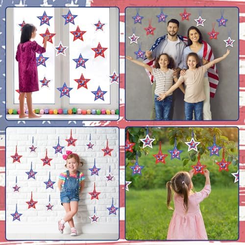 Qyeahkj 36 Set 4th of July Suncatchers Crafts for DIY Patriotic Star Window Tissue Paper Craft Kit Star Hanging Decor for Patriotic Home Activity Art Project Birthday Party Favor Gift - Image 6