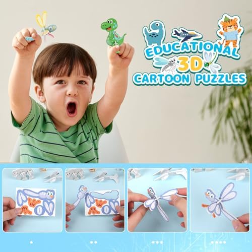 CCINEE 100 Pcs Educational 3D Cartoon Puzzle Toys for Kids,3D Animal Dinosaur Airplane Insect Learning Educational Montessori Toys Paper Puzzle Game for DIY Crafts Birthday Gifts - Image 7