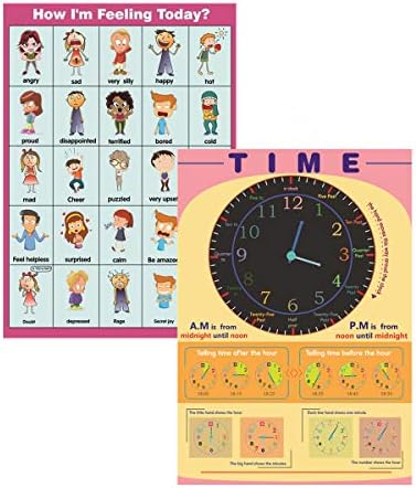 SANTSUN Set of How I'm Feeling Today? & Telling Time Posters for Toddler and Kid.Perfect Educational Tool and Classroom Decorations for Classroom, Homeschool,Teachers and Parents(17x24in) by SANTSUN