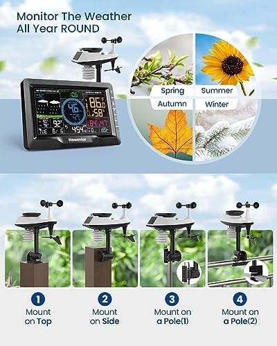 Indoor Outdoor Weather Stations, Indoor Outdoor Thermometer, Professional Digital Thermometer Weather Station, Wind Speed and Direction，Color Display Atomic Clock with Rain Gauge - Image 5
