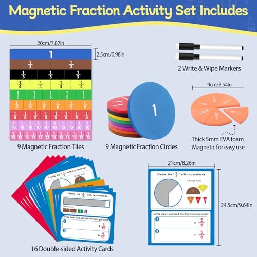 Magnetic Fraction Tiles & Circles Activity Set, Math Fraction Manipulatives - Image 2