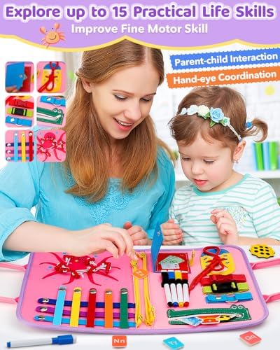 SaFeli Busy Board, Montessori Toys for Girl Birthday Gifts, Learning Toys Sensory Busy Book Toys, Travel Educational Book for Airplane Car | Birthday Gift for Girls, Pink - Image 4