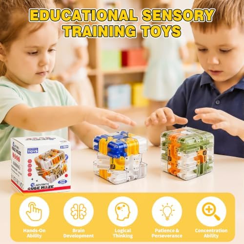 3D Maze Cube Ball Puzzle Brain Teaser for Adults & Kids, Educational Learning Toys Logical Thinking, Family Board Games Tabletop, Durable Puzzle Cube (White&Blue&Yellow, 2.7x2.7x2.7) - Image 6