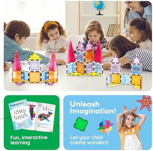 PicassoTiles Magnetic Tiles Magnet Toys Building Blocks Construction Set with 110+ Pages IdeaBook STEM Learning Playset Toddlers Educational Fun Play Kids Boys Girls Sensory Toys Ages 3+ PT03 - Image 5