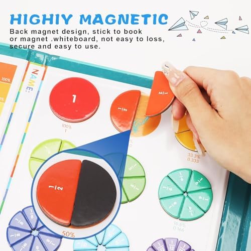 Ducational Highiy Magnetic Fraction Educational Puzzle,Magnet Montessori Fraction Puzzle for Hands and Brain Use，Teaching Aid for Classroom Homeschool - Image 6