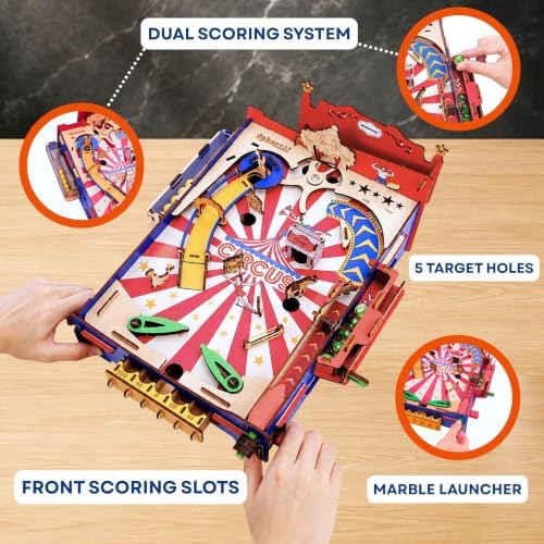 DIY Pinball Machine for Kids, Vintage Circus 3D Wooden Puzzle Toy, STEM Arcade Game Building Model Kit, Birthday Gifts for Boys and Girls Ages 8+ & Adults - Image 5