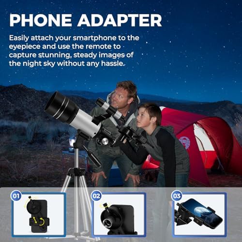 ESAKO Telescope for Kids & Beginners, 70mm Aperture Portable Telescopes with 3 Eyepieces, Height Adjustable Tripod & Phone Adapter & Remote Control Gift for Christmas - Image 5