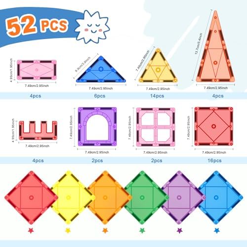 Soyee 52PCS Magnetic Tiles Toys for 3 Year Old Boys and Girls Magnetic Building Blocks STEM Learning Toys Sensory Montessori Toys for Toddlers Kids - Image 2