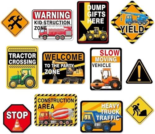 WERNNSAI 12 PCS Construction Party Signs Truck Road Sign Cutouts by WERNNSAI