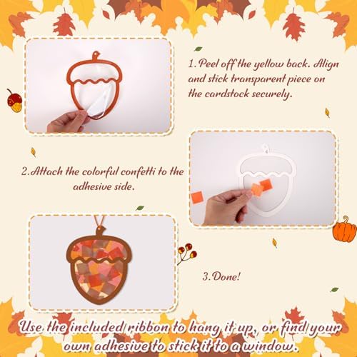 Renbuzhu 40-Pack Fall Acorn Paper Suncatchers Crafts Kit - DIY Autumn Stained Glass Window Decorations for Thanksgiving Activities, Art Projects - Image 5