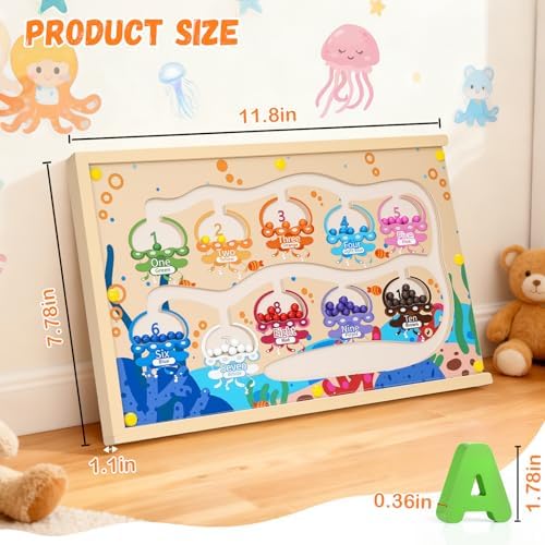 4-in-1 Magnetic Color and Number Maze Toys Box with Alphabet Puzzles Drawing Board, Wooden Storage Montessori Toy for 3-5 Year Old, Toddlers Educational Learning Toy Gifts for Kids Boys Girls - Image 6