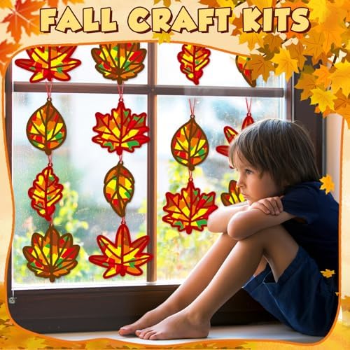 Qyeahkj 36 Set Fall Maple Leaves Suncatchers Crafts Kit for Kids - Image 6