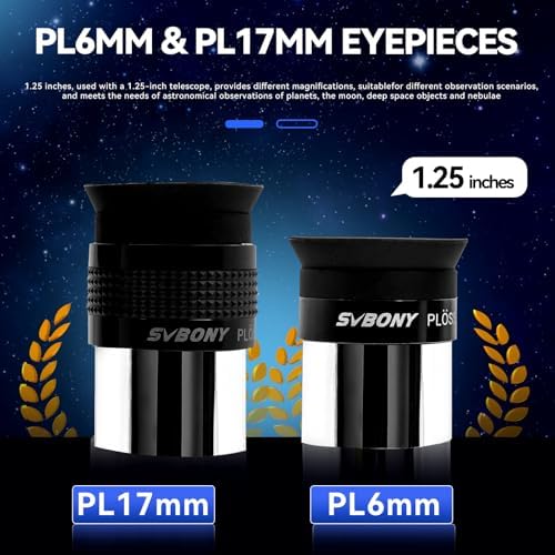 SVBONY 40mm 1.25'' Telescope Eyepiece Bundle with SV233 7PCS Telescope Accessory Kit, 6mm 17mm Eyepiece, 2X Barlow Lens Moon Filter ND4 Filter 82A Color Filter, for Astronomical Observations - Image 4