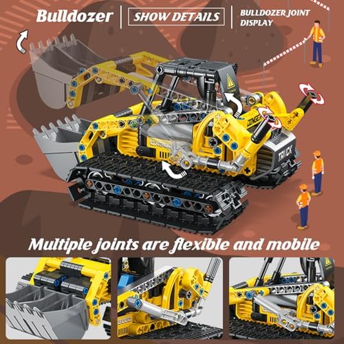 2-in-1 Excavator & Bulldozer Building Set, 399-Piece STEM Construction Vehicle Kit with Rotating Cab and Moving Arm, Creative Engineering Toy for Kids - Image 3