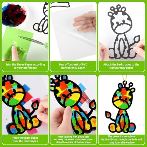 32 Sets Woodland Animal Suncatchers Craft Kit DIY Window Stained Glass Effect Forest Jungle Animals Paper Craft Home School Classroom Decoration Kid Birthday Gift Creative Art Project Activity Game - Image 3
