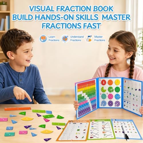 Magnetic Fraction Playbook 164 PCS, Magnetic Fraction Tiles Demonstration Book with Circles & Squares Montessori Math Manipulatives for Elementary School, Fraction Learning Toys for Kids - Image 5