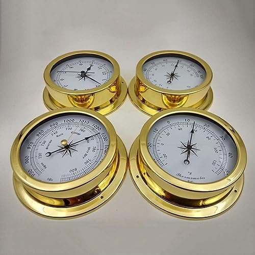 4Pcs Portable Weather Station Set - 5.7in Brass Case Barometer Thermometer Hygrometer Clock (Wall-Mounted/Marine Boat Accessory) - Image 6