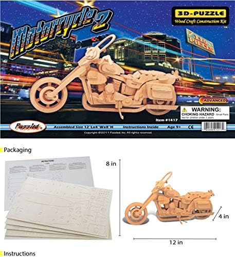 Puzzled 3D Puzzle Motorcycle Wood Craft Construction Model Kit, Fun & Educational DIY Wooden Toy Assemble Model Unfinished Crafting Hobby Puzzle to Build & Paint for Decoration 110 Pieces Pack - Image 2
