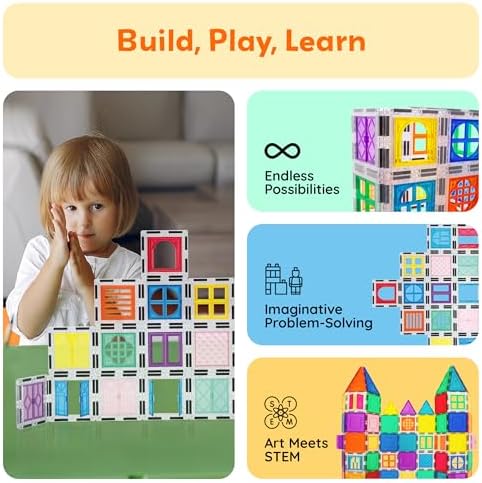 PicassoTiles 40pcs Magnetic Tiles Clip-in Window and Door Expansion Set, Magnetic Block Add-ons, Magnet Building Construction Toys, STEM Education Learning Block for Toddler Boys and Girls 3+ PTW40 - Image 4