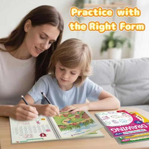Magic Grooved Writing Practice for Kids 3-8,Grooved Handwriting Practice for Kids,8 Reusable Grooved Writing Books for Preschoolers Homeschooling, Letter, Number Tracing,Math,Drawing Activities - Image 6